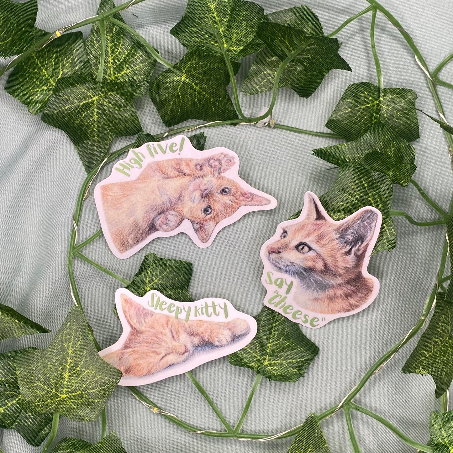Ginger Kitten Illustrated Laminated Sticker | Sleepy Kitty
