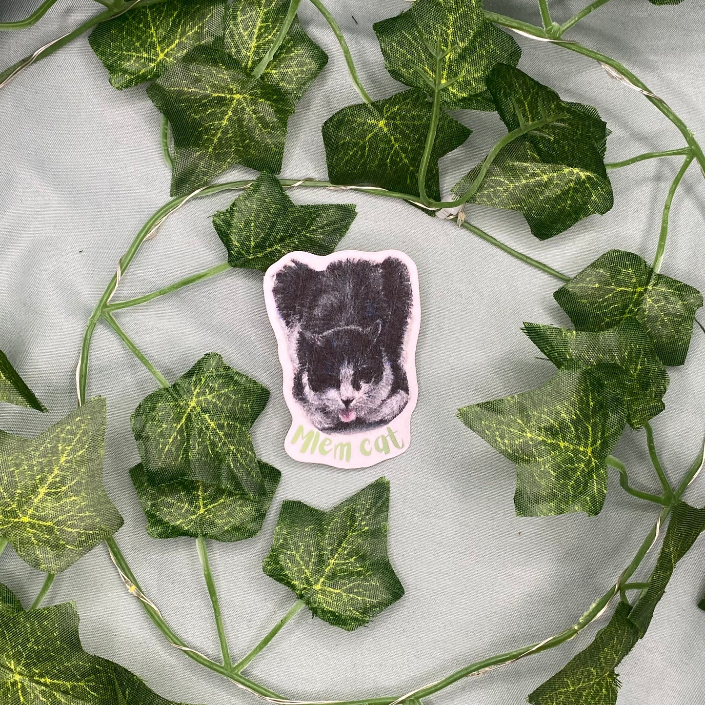 Black and White Cat Illustrated Laminated Sticker | Mlem Cat