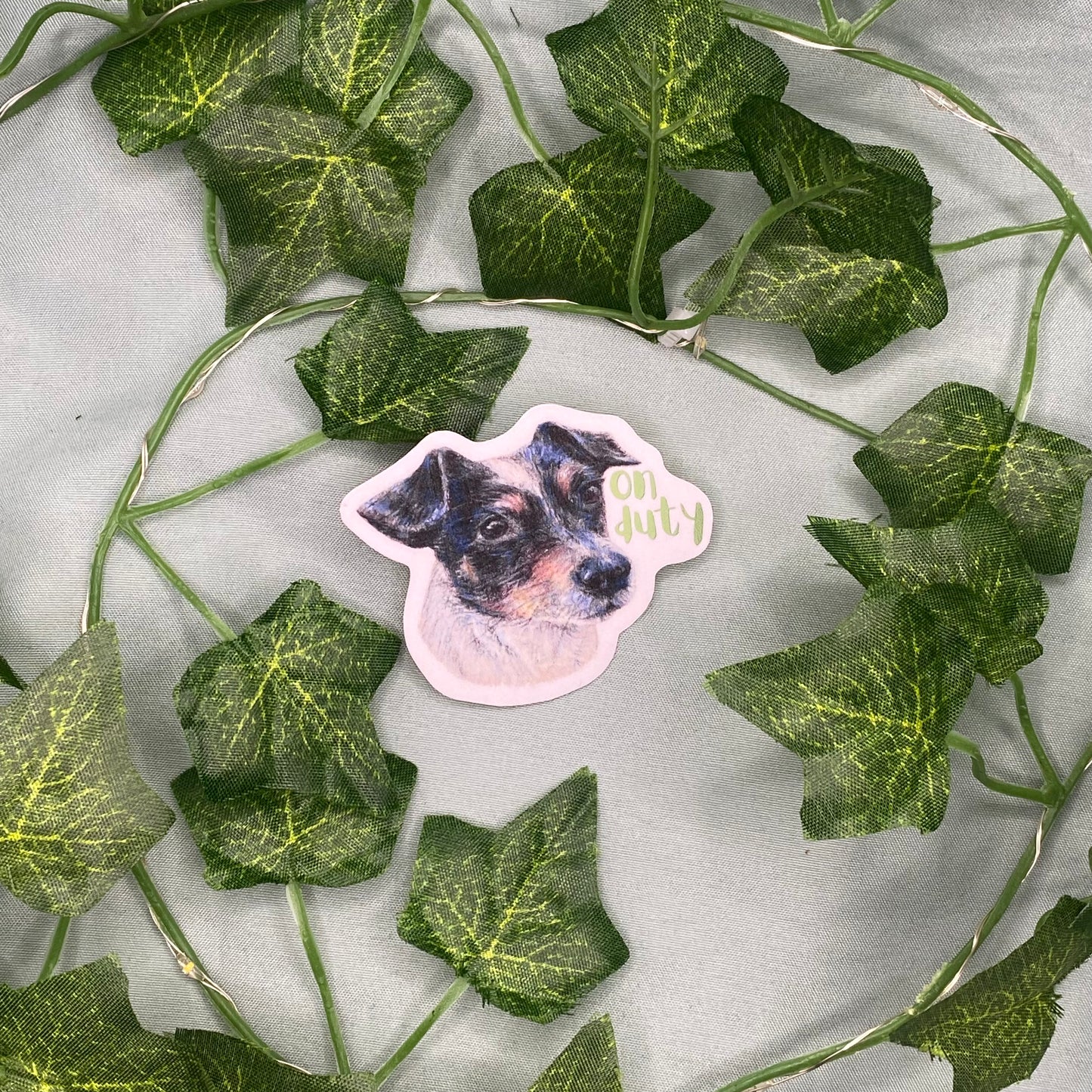 Jack Russell Dog Illustrated Laminated Sticker | On Duty