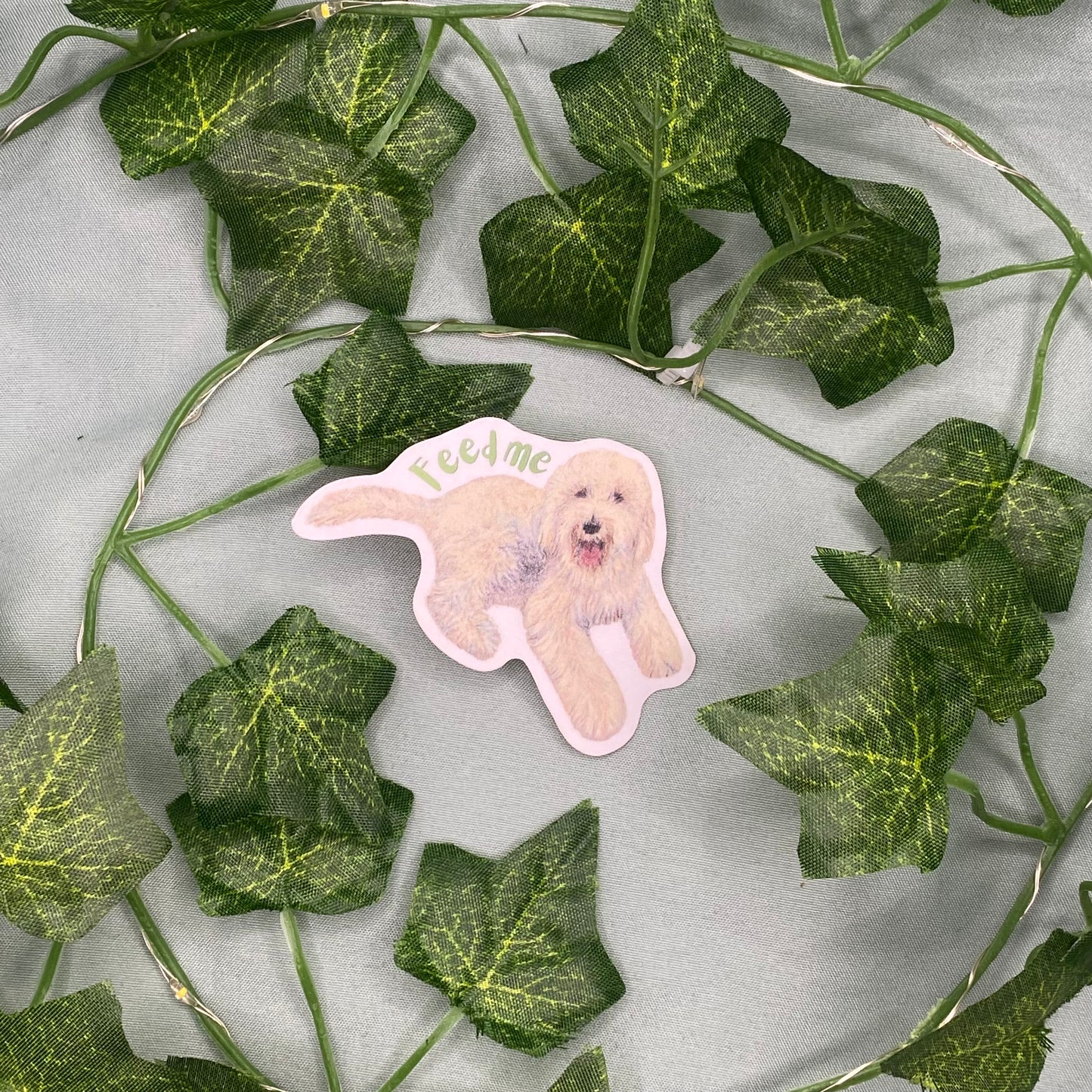 Panting Dog Illustrated Laminated Sticker | Feed Me