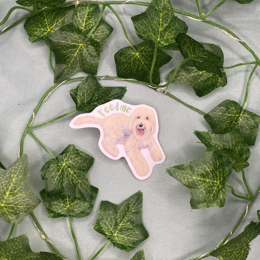 Panting Dog Illustrated Laminated Sticker | Feed Me