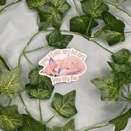 Sleepy Fox Illustrated Laminated Sticker | You Stole My Heart You Sly Fox
