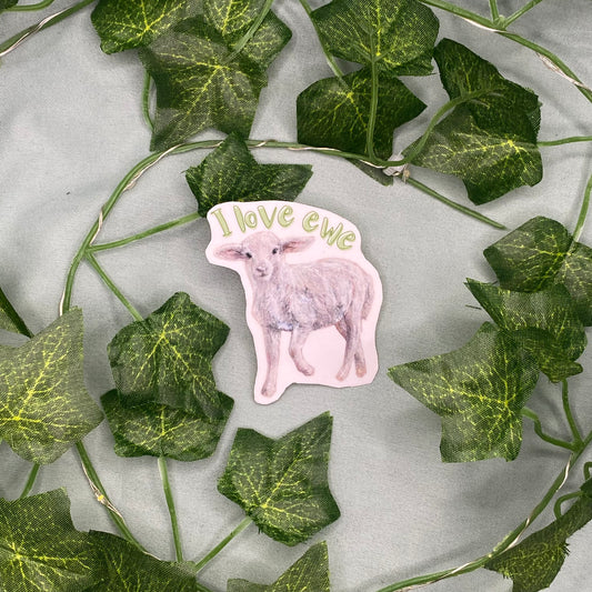 Lamb Illustrated Laminated Sticker | I Love Ewe