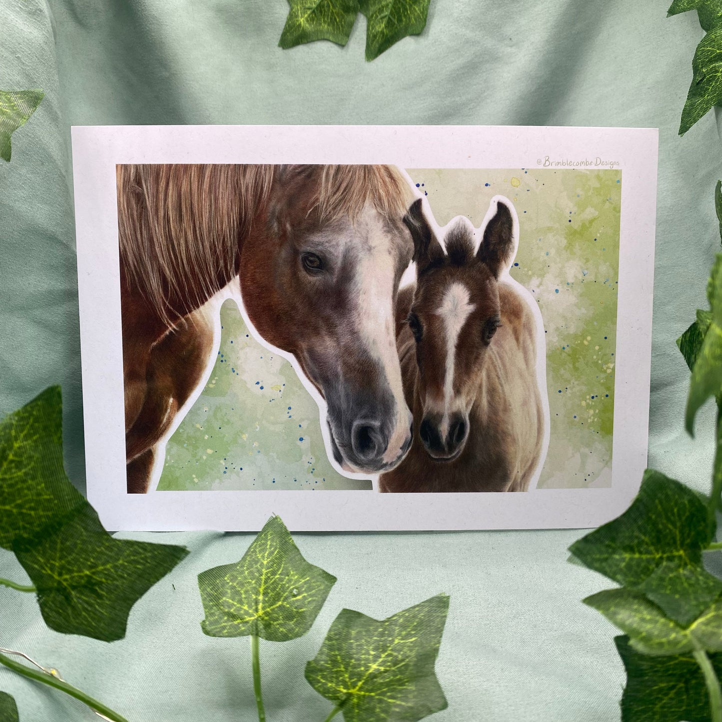 Mare and Foal Illustrated A5 Fine Art Print