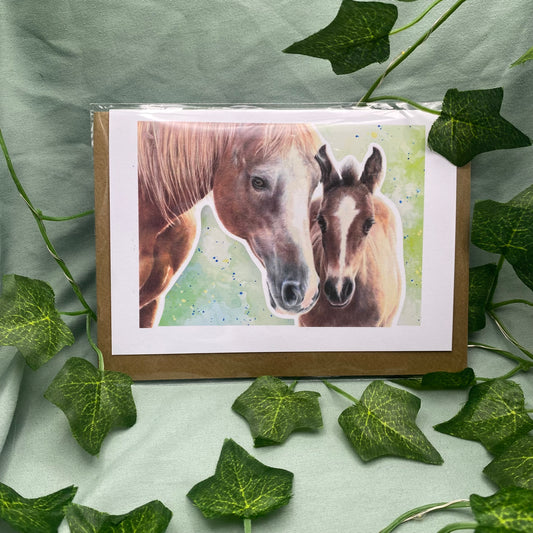 Mare and Foal Illustrated Greetings Card