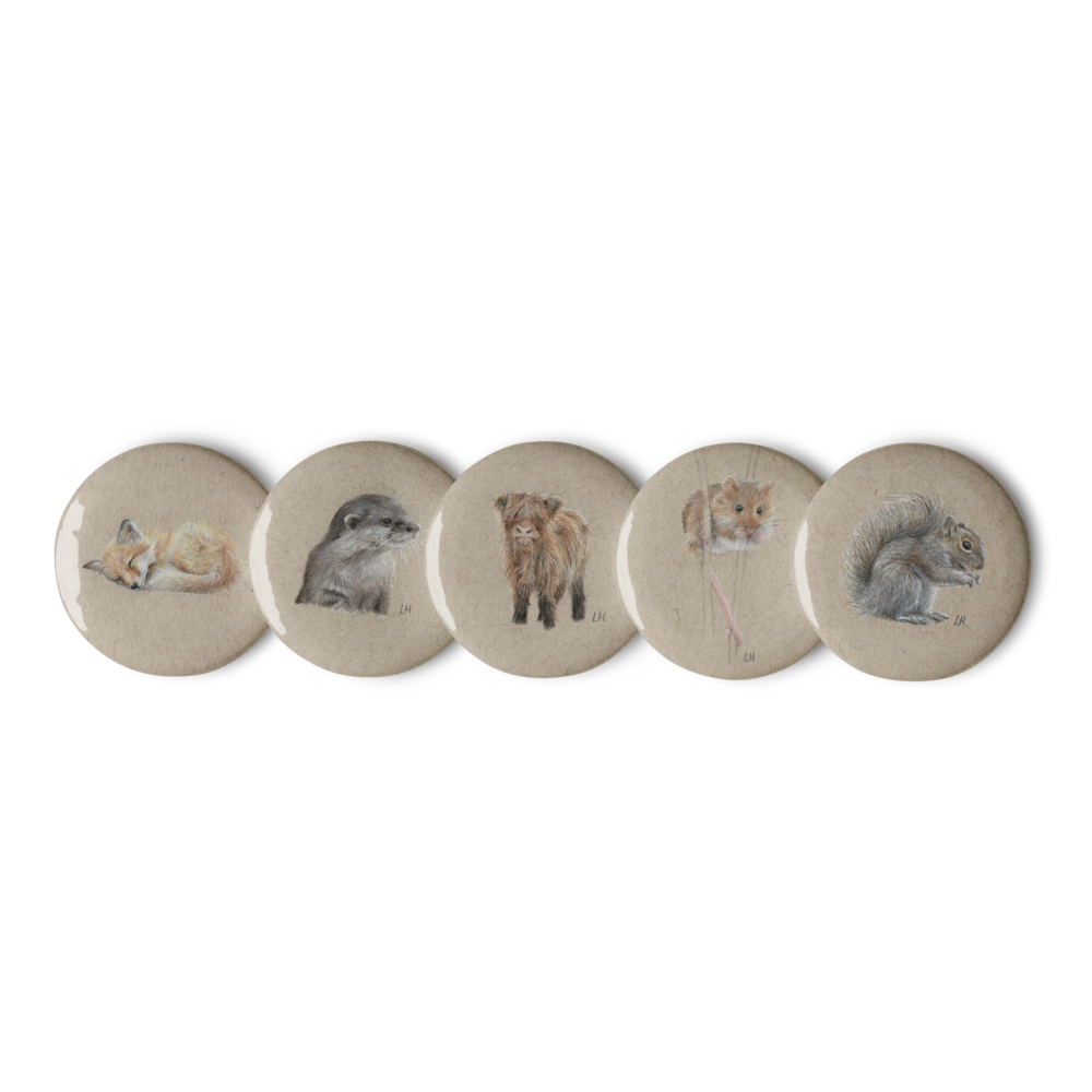 Set of British Wildlife pin buttons