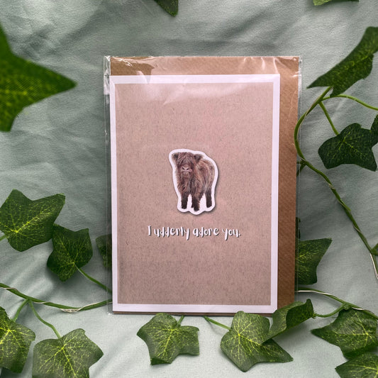 I Udderly Adore You Highland Cow | Cute Animal Love Pun Card