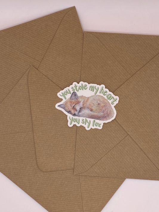 cute hand-drawn sleeping fox sticker with Valentine's pun. 